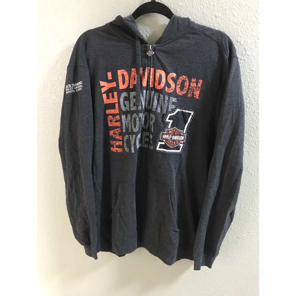 Harley-Davidson Men's XL Distressed Graphic Full Zip Hoodie Biker Moto Grunge